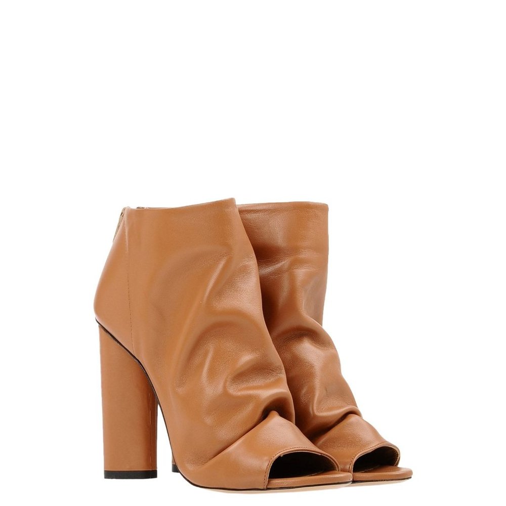 NIB!!  MARC ELLIS Tan Ruched Genuine Leather Peep Toe Ankle Boot Sz 10